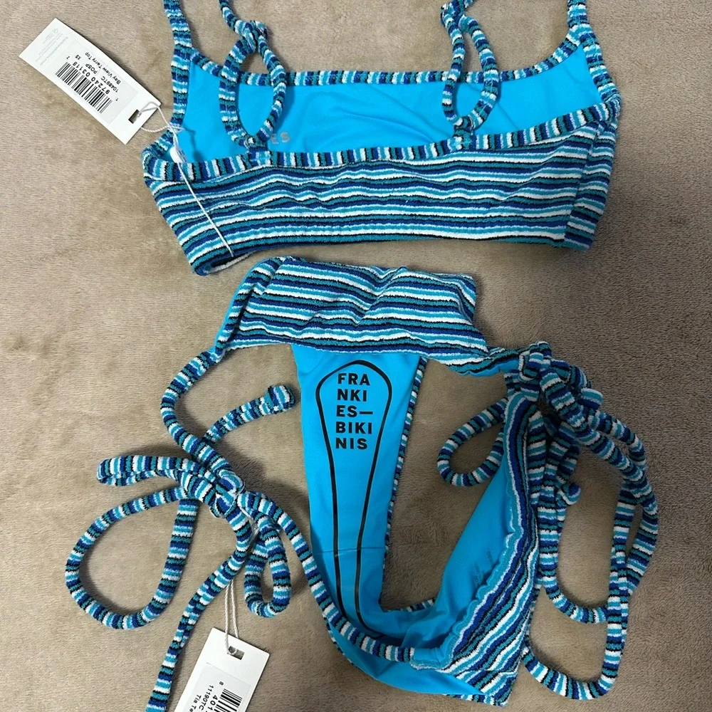 Frankie's Bikinis Terry Skimpy Bikini Bottom and Top Striped Set